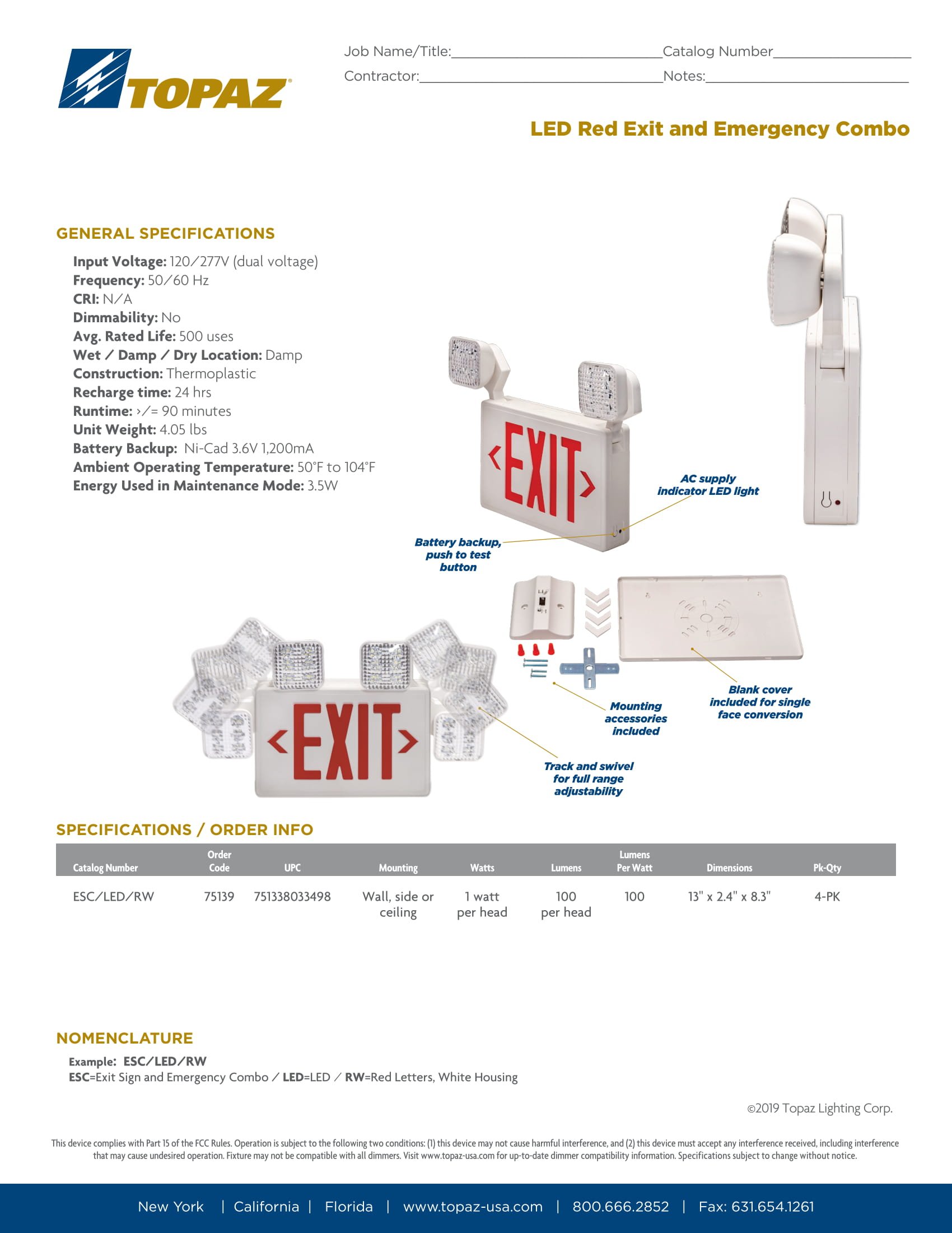 New York Approved LED Dual-Head Emergency Light - Battery Backup