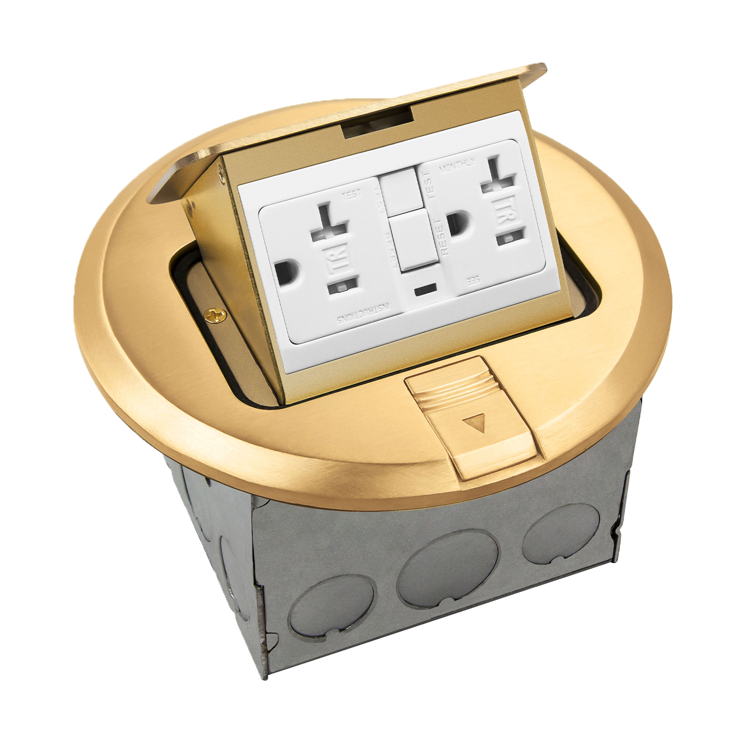 Enerlites 961501CGFCI Brass Round Popup Floor Box Assembly with